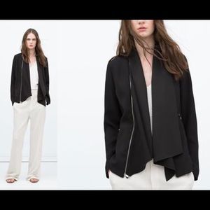 Zara Woman Black Zipper Open Blazer Jacket